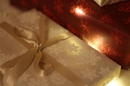 Christmas gift with gold ribbon